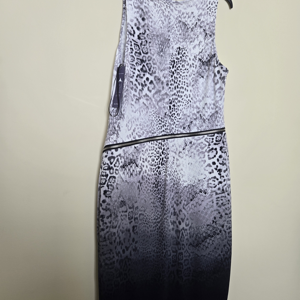 Jennifer Lopez Gray to Black Ombre Animal Print Midi Sheath Dress